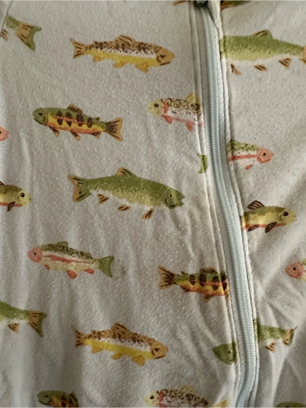 Angel Dear Light Blue Green Yellow Fish Pattern Bamboo Sleeper Footie 6-9 Months